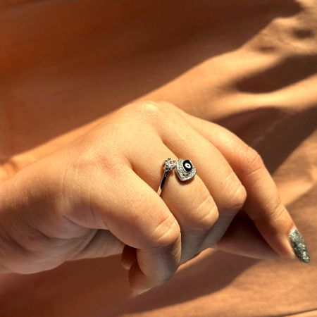 92.5 Sterling Silver Deep Blue Evil Eye Protection Ring